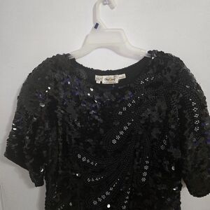 Vintage Oleg Cassini Black Sequin Blouse